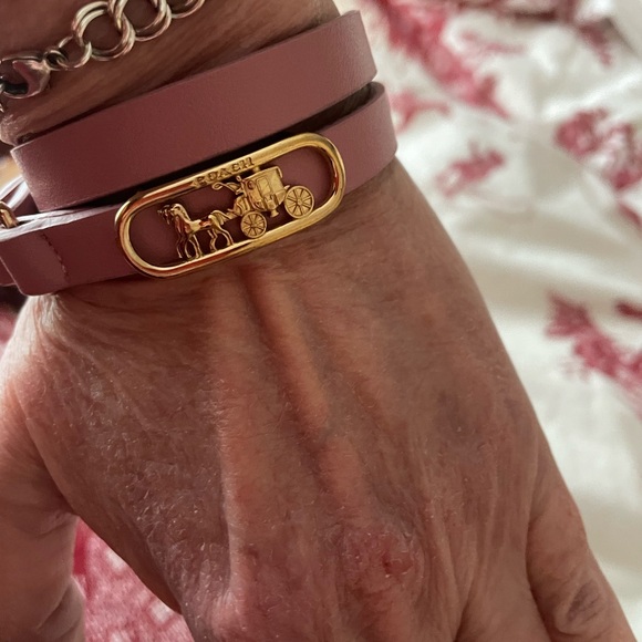 Coach Pink Leather Bracelet with Gold Accents - Picture 3 of 5